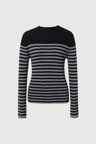 Wool Blend Striped Sweater in Black