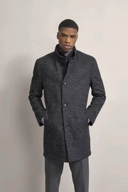 Wool Coat in Black Tweed