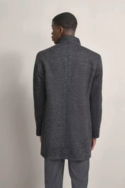 Wool Coat in Black Tweed