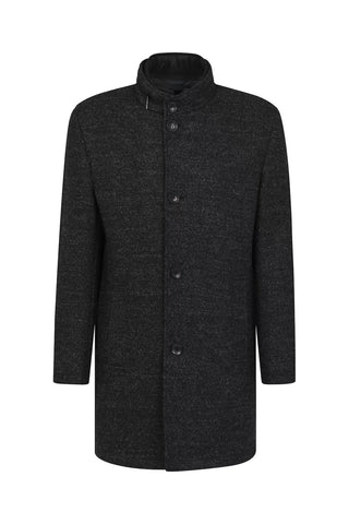 Wool Coat in Black Tweed