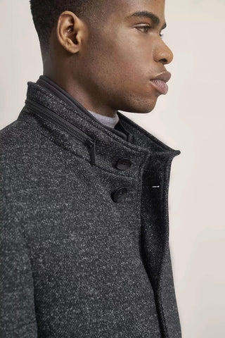 Wool Coat in Black Tweed