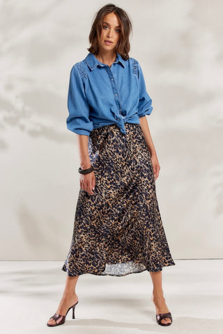 Midi-Length Skirt in Multicoloured Animal Print