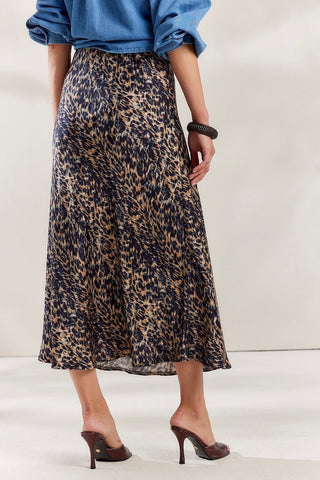 Midi-Length Skirt in Multicoloured Animal Print