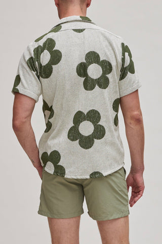 Meadow Terry Camp Shirt With Green Floral Print