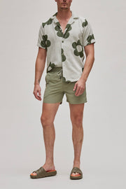 Meadow Terry Camp Shirt With Green Floral Print
