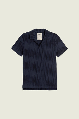 Glitch Polo Terry Shirt in Two-Toned Navy and Black