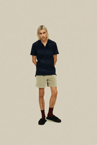 Glitch Polo Terry Shirt in Two-Toned Navy and Black
