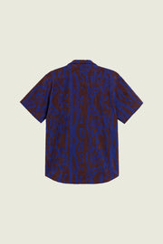 Thenards Jiggle Cuba Terry Shirt in a Royal Blue and Brown Print
