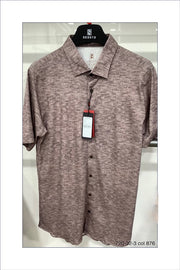 Short-Sleeved Knit Sport Shirt in Heathered Chocolate