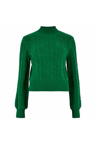 Aran Puffed-Sleeve Sweater in Green