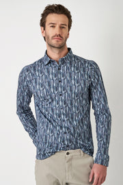 Long-Sleeved Knit Sport Shirt in 2 Blue Prints