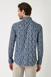 Long-Sleeved Knit Sport Shirt in 2 Blue Prints