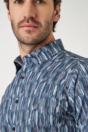 Long-Sleeved Knit Sport Shirt in 2 Blue Prints