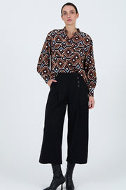 Long Sleeve Blouse in Retro Geometric Print