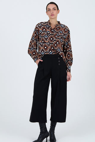 Long Sleeve Blouse in Retro Geometric Print