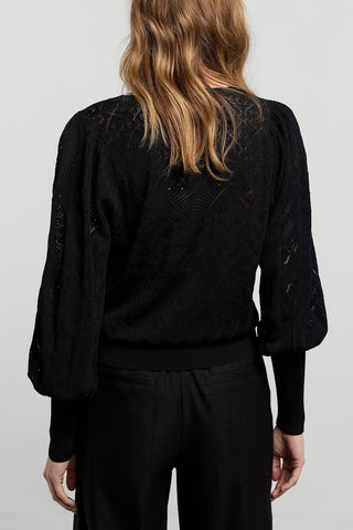 V-Neck Ajour-Knit Sweater in Black