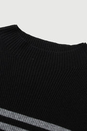 Wool Blend Striped Sweater in Black