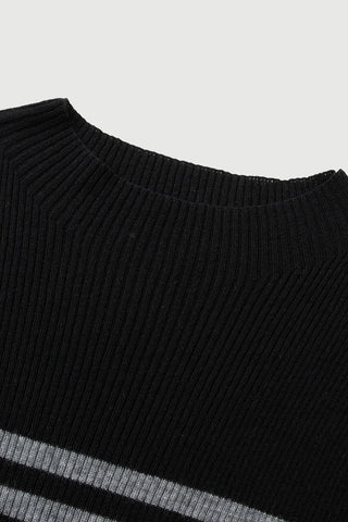 Wool Blend Striped Sweater in Black
