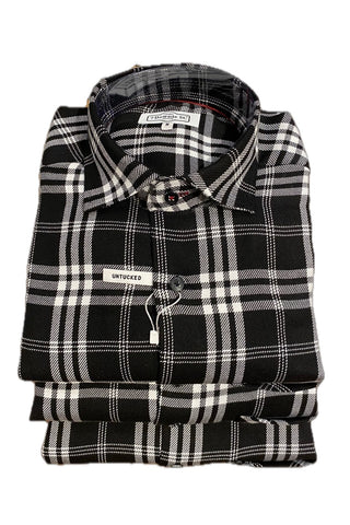 Long-Sleeved Sport Shirt in Black Plaid