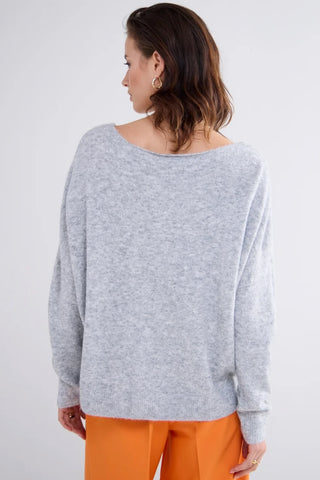 Knitted Boat-Neck Sweater in Grey Mist