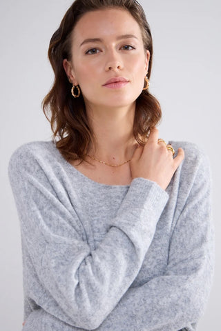 Knitted Boat-Neck Sweater in Grey Mist