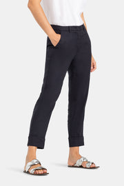 Krystal Linen Blend Cuffed Pant in Black Blue