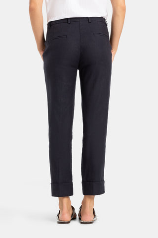 Krystal Linen Blend Cuffed Pant in Black Blue