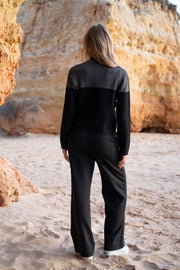 Color-blocked Cardigan in Black/Charcoal