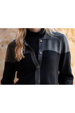 Color-blocked Cardigan in Black/Charcoal