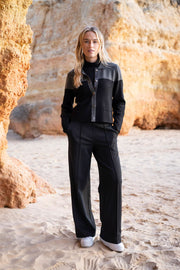 Color-blocked Cardigan in Black/Charcoal