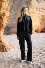 Color-blocked Cardigan in Black/Charcoal