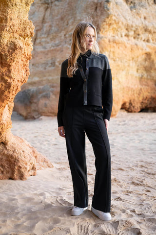 Color-blocked Cardigan in Black/Charcoal