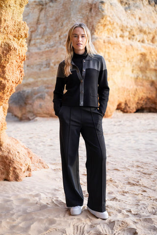 Color-blocked Cardigan in Black/Charcoal