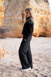 Color-blocked Cardigan in Black/Charcoal