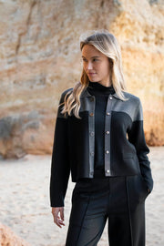 Color-blocked Cardigan in Black/Charcoal