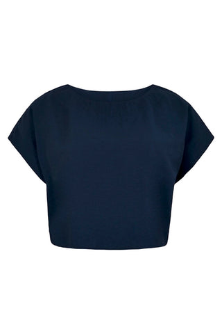 Slub Boxy Crop Top in Navy