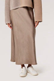 Bias-Cut Maxi Skirt in Grey Satin