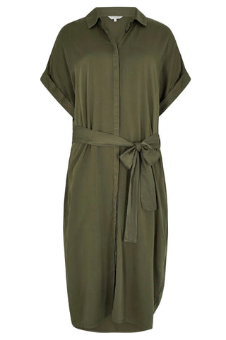 Batwing, Midi-Length Shirt Dress in Khaki