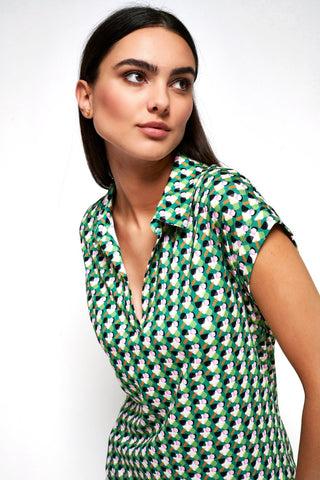 Fiona Short-Sleeved Jersey Top in Green Print