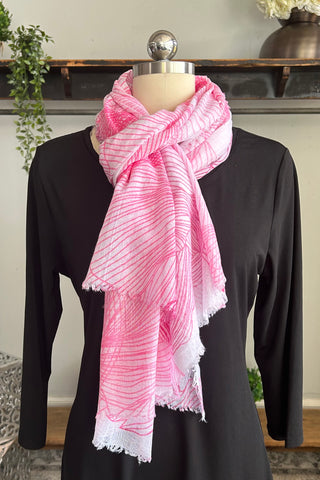 Floral Linework Scarf in Peony Pink Fuschia