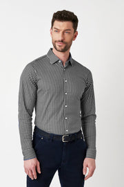 Long-Sleeved Pencil Stripe Knit Sport Shirt