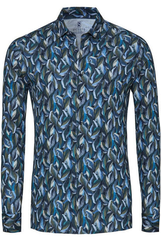 Long Sleeve Casual Shirt with Allover Leaves