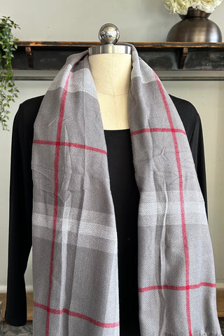 Blanket Scarf in Grey and Red Check