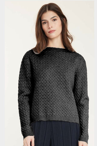 Basket-Weave Knit Crew-Neck Sweateri in 2 Colours