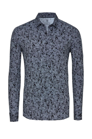 Long-Sleeved Floral Print Knit Sport Shirt