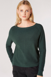 Waffle Knit Aran Sweater in Forest Green