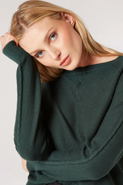 Waffle Knit Aran Sweater in Forest Green