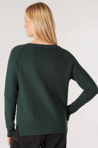 Waffle Knit Aran Sweater in Forest Green