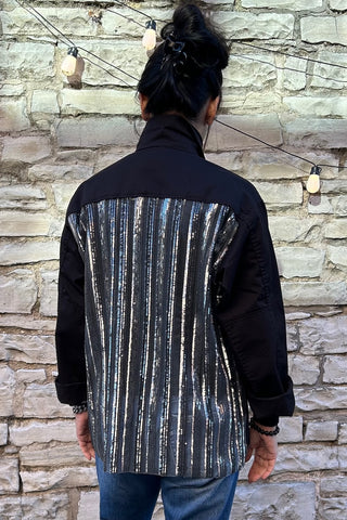 Silver-Sequinned Panel Jacket in Black