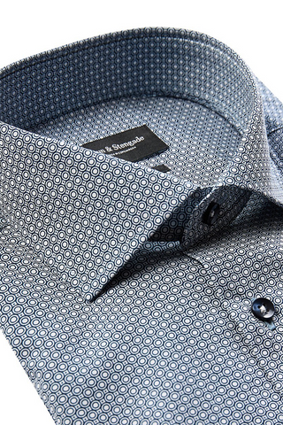 Sven Modern-Fit Long-Sleeved Shirt in Grey Geometric Print